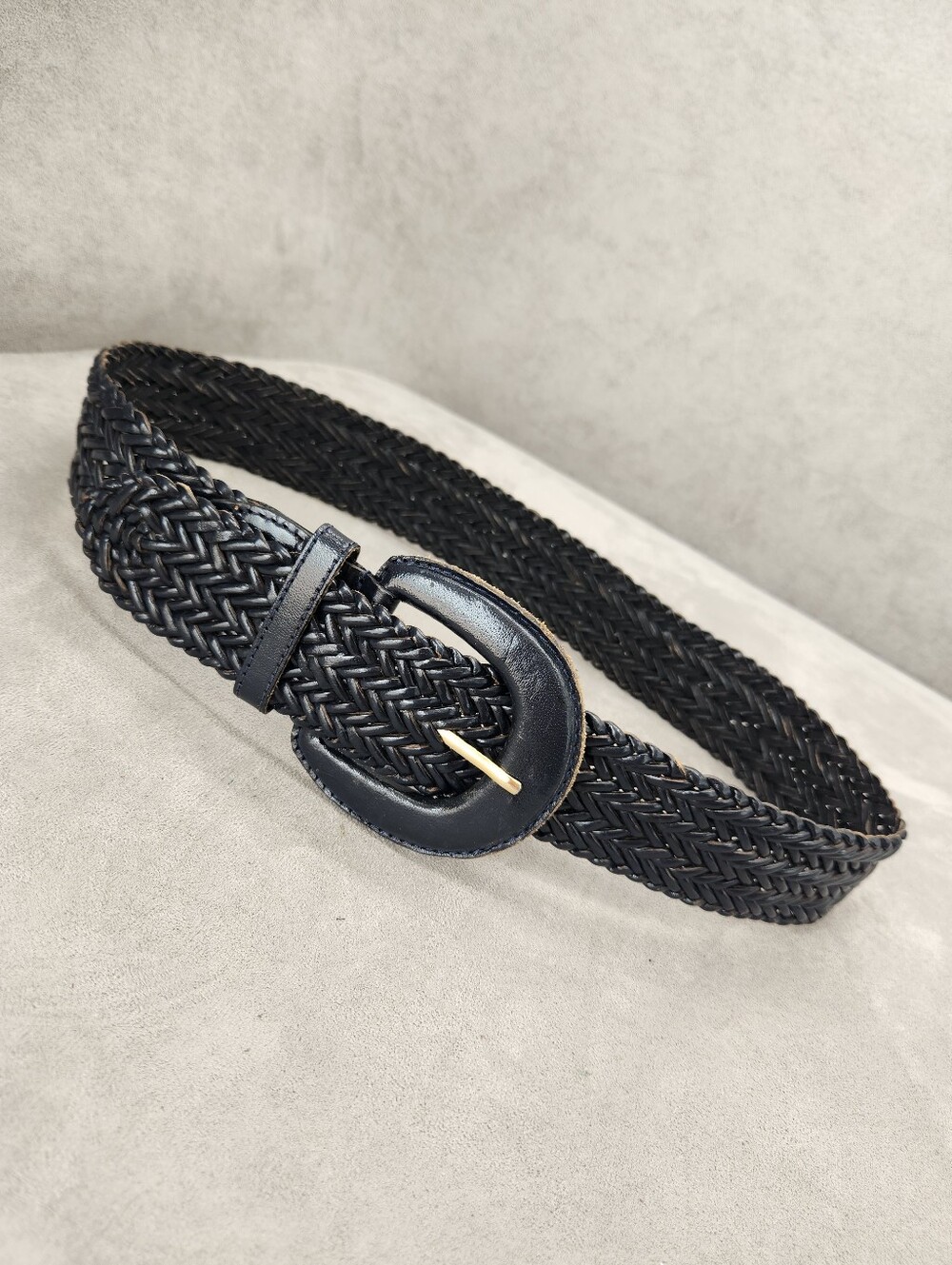 Capezio Woven Belt Women's M Navy Blue Leather Wide Preppy Casual Braided - Picture 2 of 8